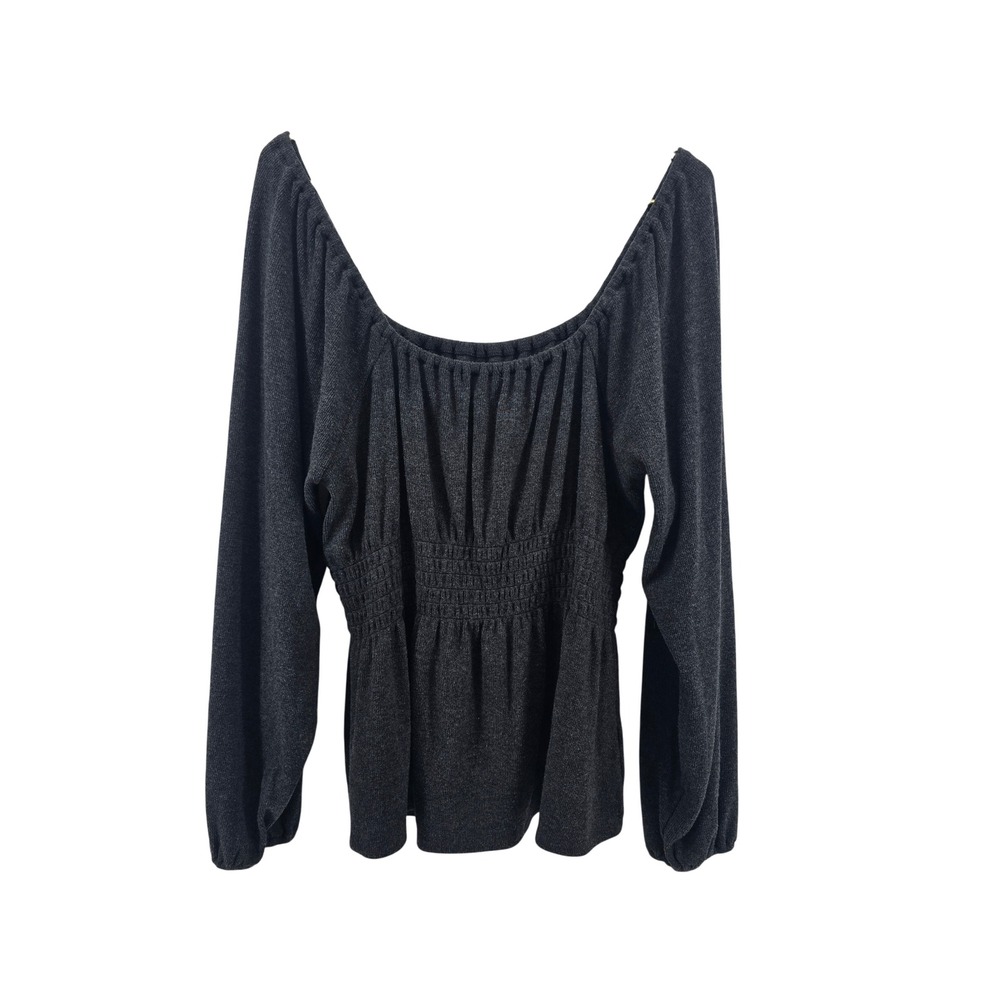 Madewell Top Womens XL Smocked Peplum Charcoal Gray Ribbed Knit EUC